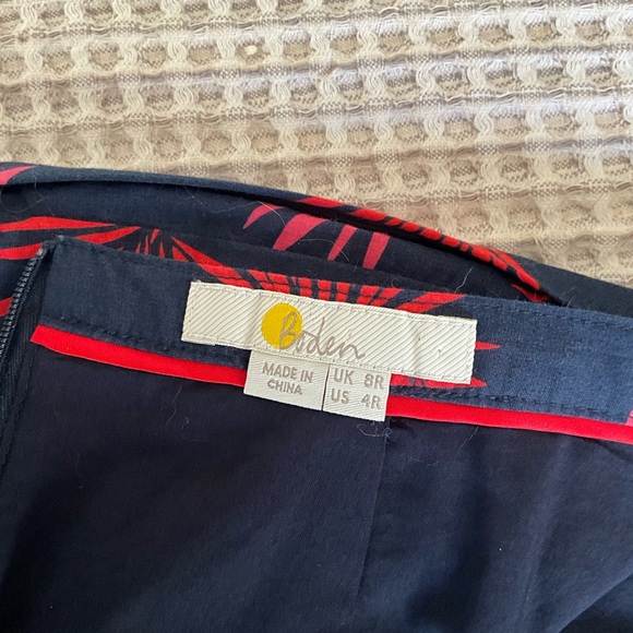 Boden NWOT  Navy Printed Palm ALine Cotton Skirt, fully lined, 4R, MSRP $89 - Picture 7 of 8